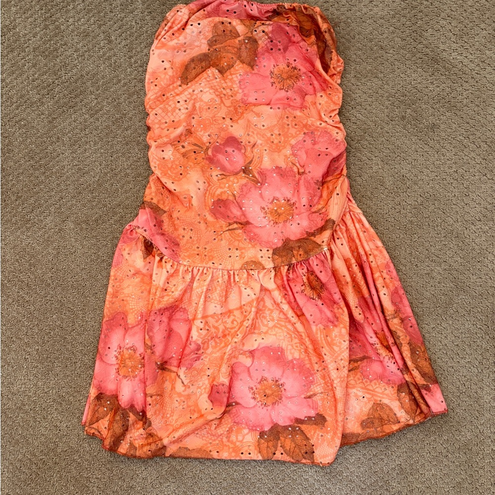 PrettyLittleThing Orange and Pink Floral  Mini Dress